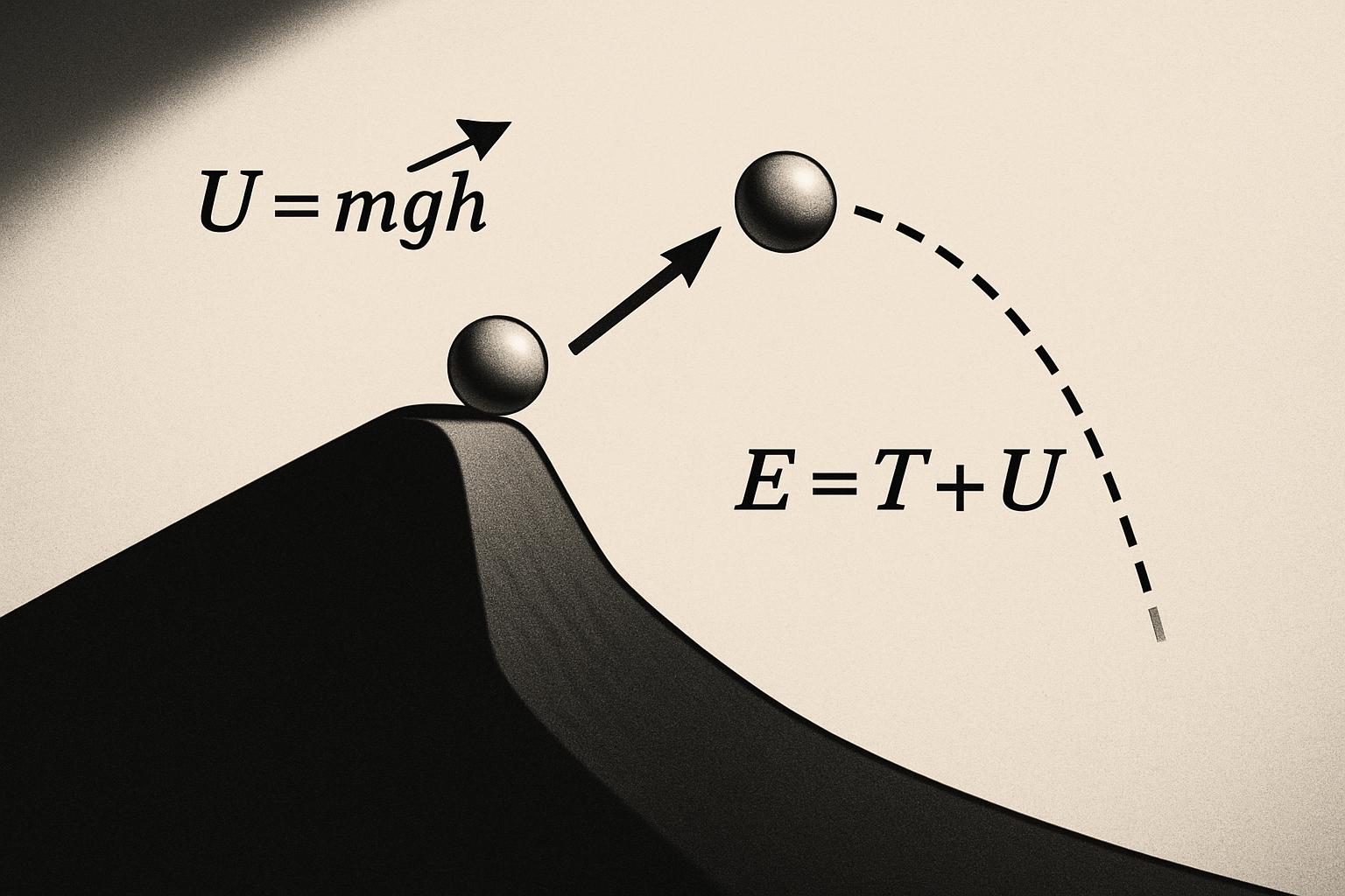 The object is rolling down a mound. The potential energy E is equal to the correct equation T + U. U is equal to m * g * h...